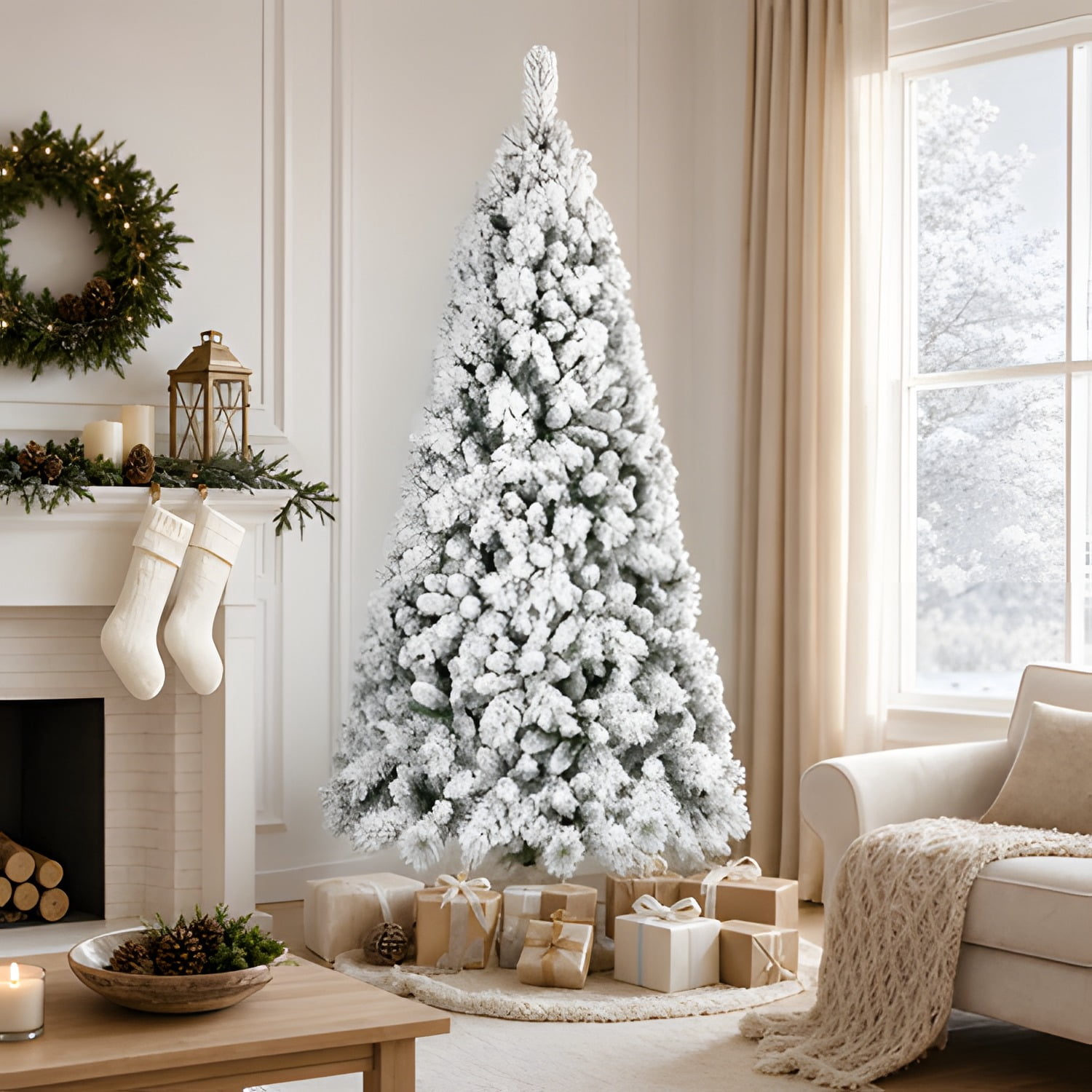 6ft Hinged Full Snow-Flocked Christmas Tree with 752 Mixed PVC & Pine Needles Tips