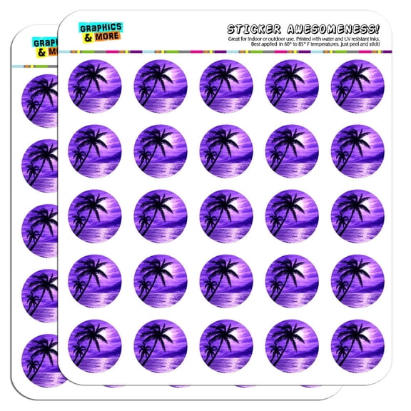 Sunset Beach Palm Tree Hawaii Paradise Purple 1" Scrapbooking Crafting Stickers