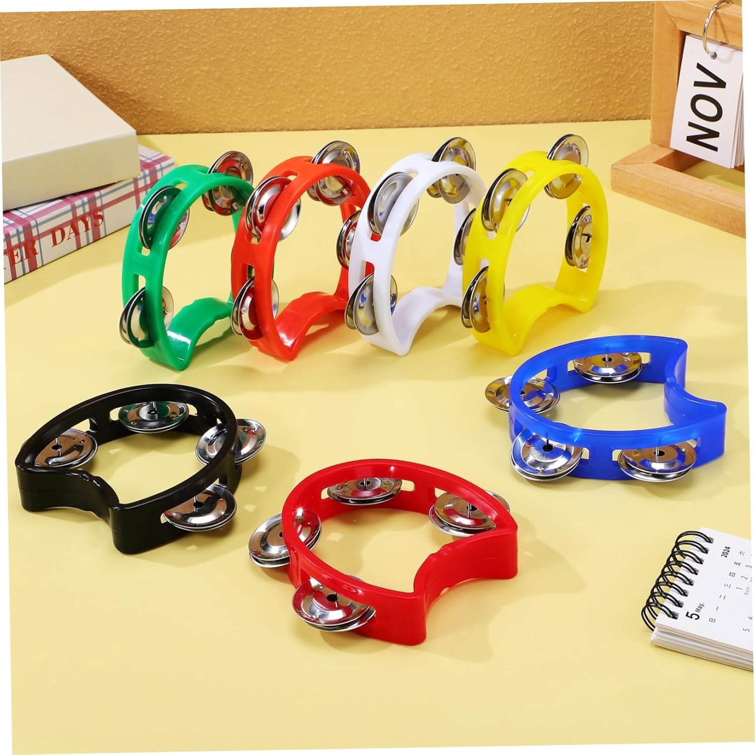 7pcs Boy Girl Percussion Instrument Handheld Tambourines with Jingle Bells Safe Plastic Musical Instruments for Boy Girl Holiday Parties and Sports Games