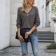 thumbnail image 3 of Top de manga larga con cuello en V para mujer, Jersey informal de fibra de poliéster, corte holgado, tejido tipo gofre, para otoño, 3 of 5