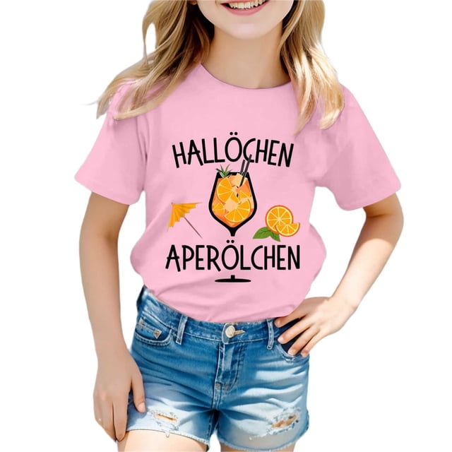 IULZEBTY Chemises Filles Décontractées Imprimées Col Rond Manches Courtes T-Shirt Décontracté Taille 6 Y-7 Y