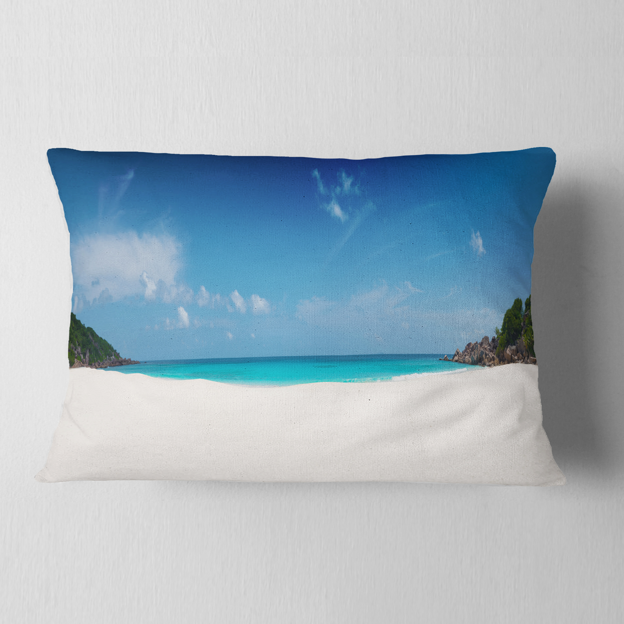 Designart Petite Anse Beach La Digue Island - Seascape Throw Pillow - 12x20