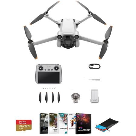 Mini 3 Pro Drone with RC Remote Controller, Bundle with Photo & Video Editing Software, 128GB Memory Card, Landing Pad