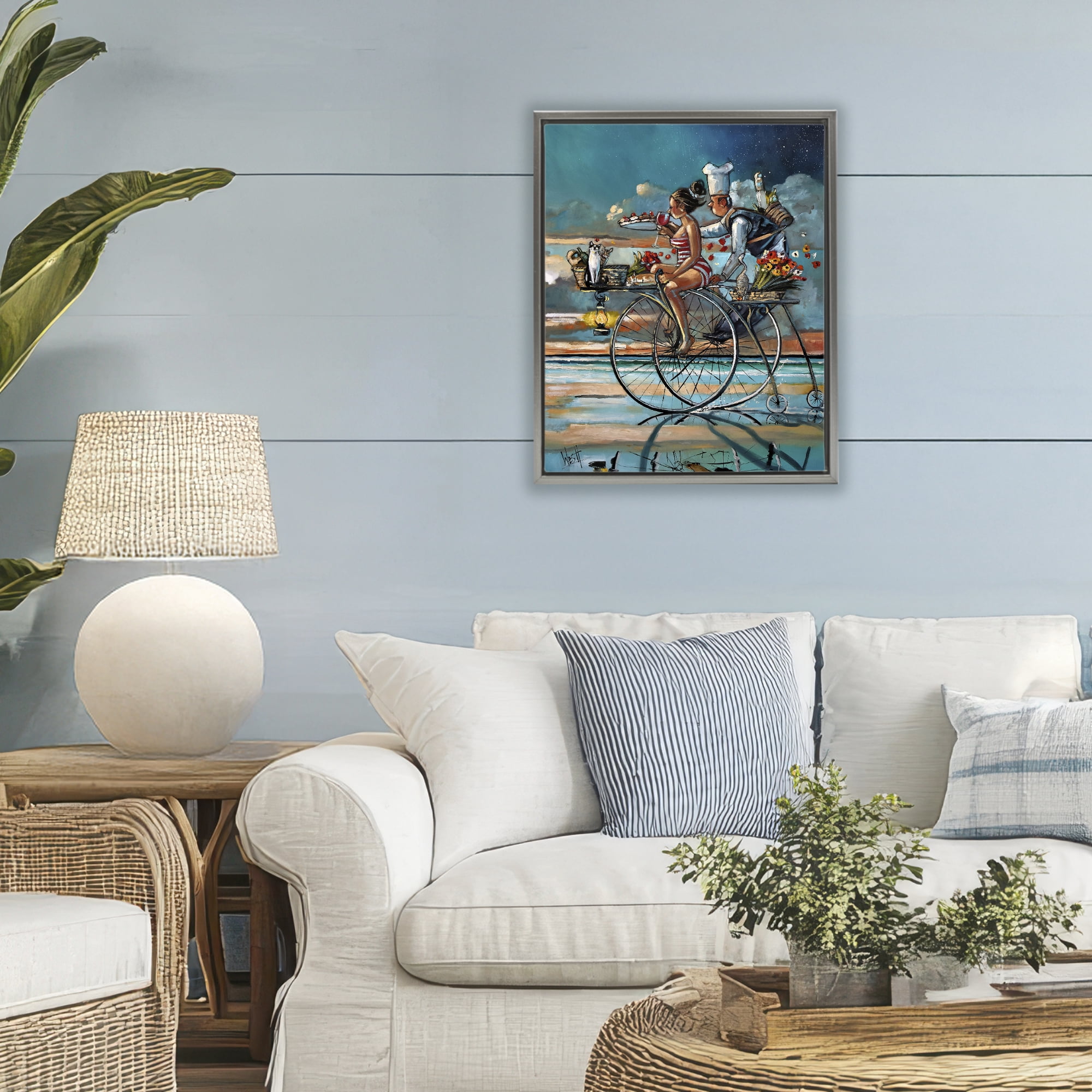 Stupell Industries Zaan's Dream Seaside Bicycle Ride Gray Framed Floater Canvas Wall Art, design by Ronald West