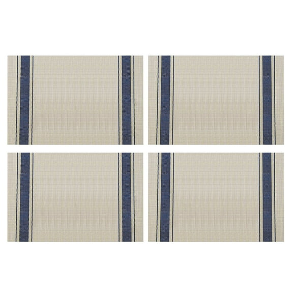 LYCAQL Placemats Set of 4 Heat-Resistant Woven Placemat Non-Slip Washable Table Mat Easy to Clean Table Mats at for Dining Table Kitchen Table (Stripe Blue)