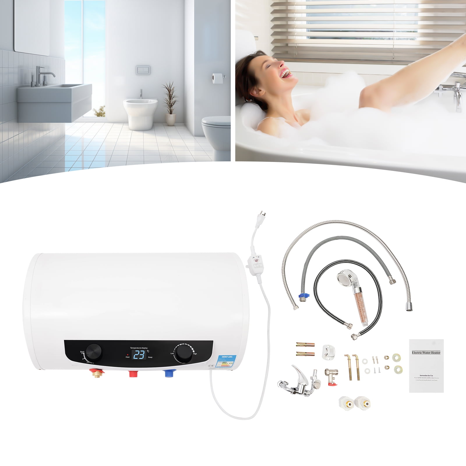 Modern White Column Electric Hot Water Heater Warmer Heating Heat Tank Bathroom Shower House 35L
