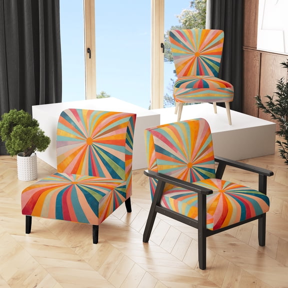 Designart "Colorful Mid Century Optical Charm I" Multi-Color Abstract Upholstered Accent Chair - Mid-Century Modern Arm Chair For Bedroom