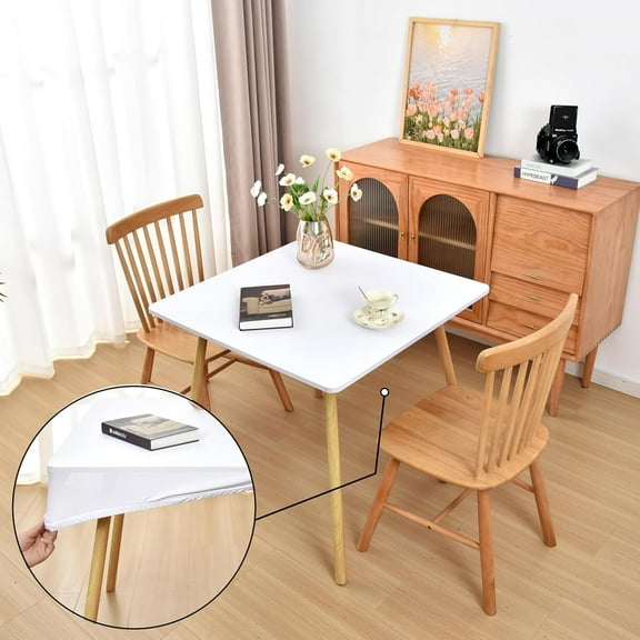 White Fitted Tablecloth with Elastic for 34x34 inch Square Folding Tables Washable Stretchy Spandex Card Table Covers Cloth Fabric Table Cloths Not Vinyl
