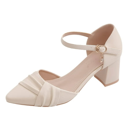 

Vuygyu Sandals Female Summer 2024 New Buckle Thick With Pointed High Heels Female Soft Bottom Middle Heel Shoes Tan Wedge Sandals for Women Size 11 Womens Designer Sandals Size 8 Women Wedge Sandals