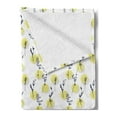 thumbnail image 2 of Modern Soft Flannel Fleece Throw Blanket, Botanic Silhouette Floral Pattern on Yellow Striped and Grey Dots, Cozy Plush for Indoor and Outdoor Use, 70" x 90", Yellow Pale Grey, by Ambesonne, 2 of 5