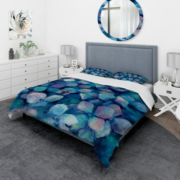 Designart 'Abstract Blue Flower Petals' Geometric Duvet Cover Set