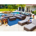 thumbnail image 1 of Sorrento 21-Piece Resin Wicker Outdoor Patio Furniture Combination Set in Brown w/ Sectional Set, Eight-seat Dining Set, and Chaise Lounge Set (Flat-Weave Brown Wicker, Polyester Light Gray), 1 of 8