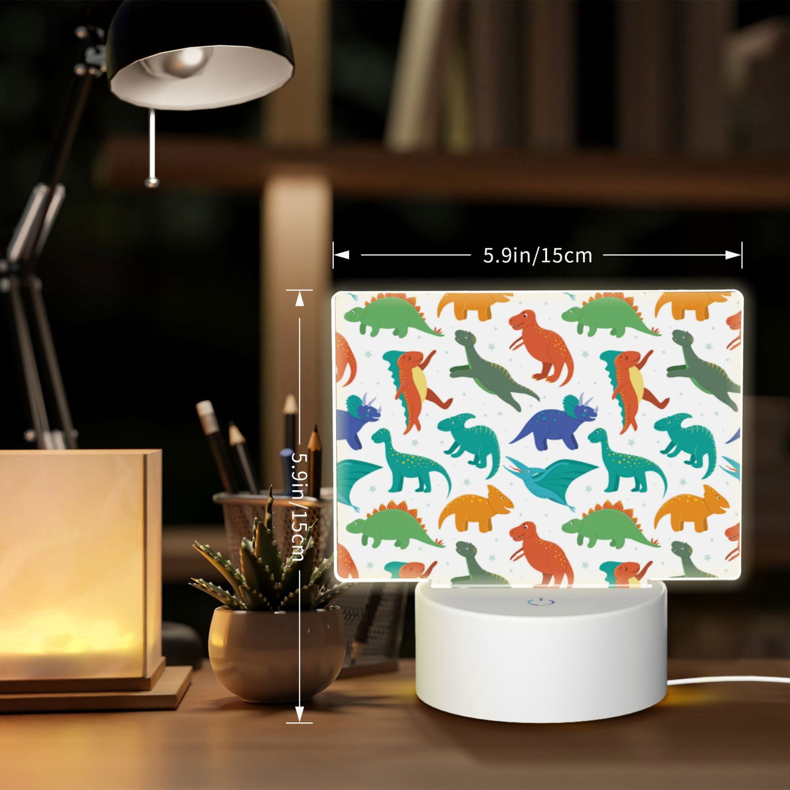 Kdxio Colorful Dinosaur Rectangular Acrylic Night Light Acrylic Sleep Night Light Friend Gifts for Birthday Gifts for Women Teens Boys Girls