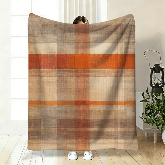 Cozy fleece blanket, plaid autumn print, perfect for bed, sofa, camping, or office, soft and warm for napping, great thanksgiving gift, all-season versatile throw.