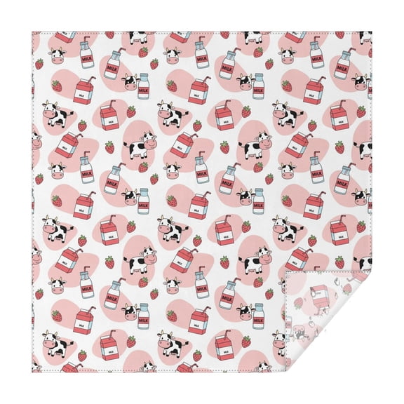 White Cow Milk Strawberry Pattern Square Tablecloth,Waterproof Square Table Cover,Wipeable Spillproof Washable Table Cover for Home Kitchen Party Decor 42"X42"(107x107cm)