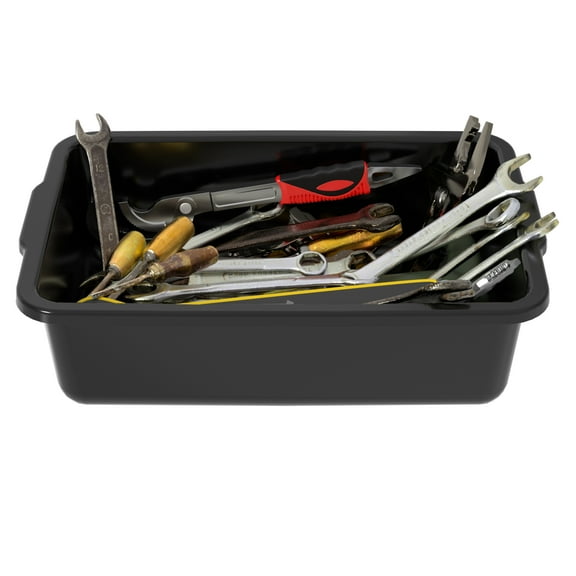 Julyeen 4-Pack 23 L Plastic Commercial Bus Box, Utility Bus Tubs, Black