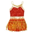thumbnail image 6 of YEAHDOR Kids Girls Latin Cha-cha Dance Leotard Sparkle Sequin Fringe Tassels Dance Competition Costume Red 10, 6 of 7
