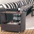 thumbnail image 2 of FHFO Outdoor Rolling Wicker Rattan Bar Serving Cart with Removable Ice Bucket/Glass Countertop/Goblet Wine Glass Holders/Storage Compartments, Wicker Bar Cart for Pool, Party, Backyard, 2 of 7