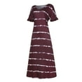 thumbnail image 4 of VEKDONE Women's Plus Size Maxi Dress Loose Fit Flowy Stripe Dresses Summer Short Sleeve V-Neck Tunics Long Dress Casual Lightweight T-shirt Dress, 4 of 6