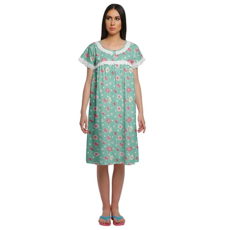 

Moomaya Cotton Lace Neckline Sleepwear For Ladies Round Neck Womens Nightdress