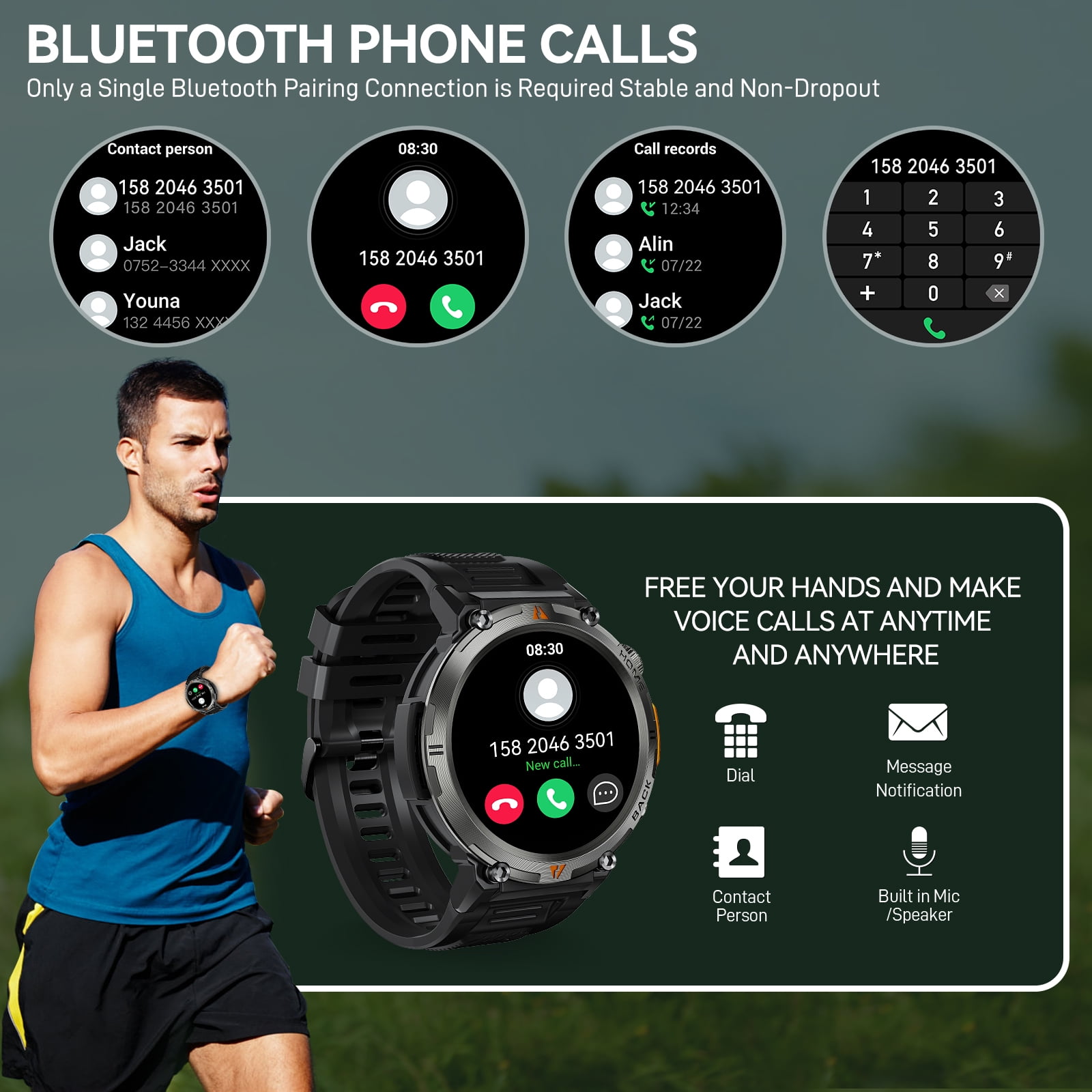 PAKRYS 1.45" Smart Watch for Men Bluetooth Call Smartwatch Outdoor Watch Compatible with iPhone Samsung