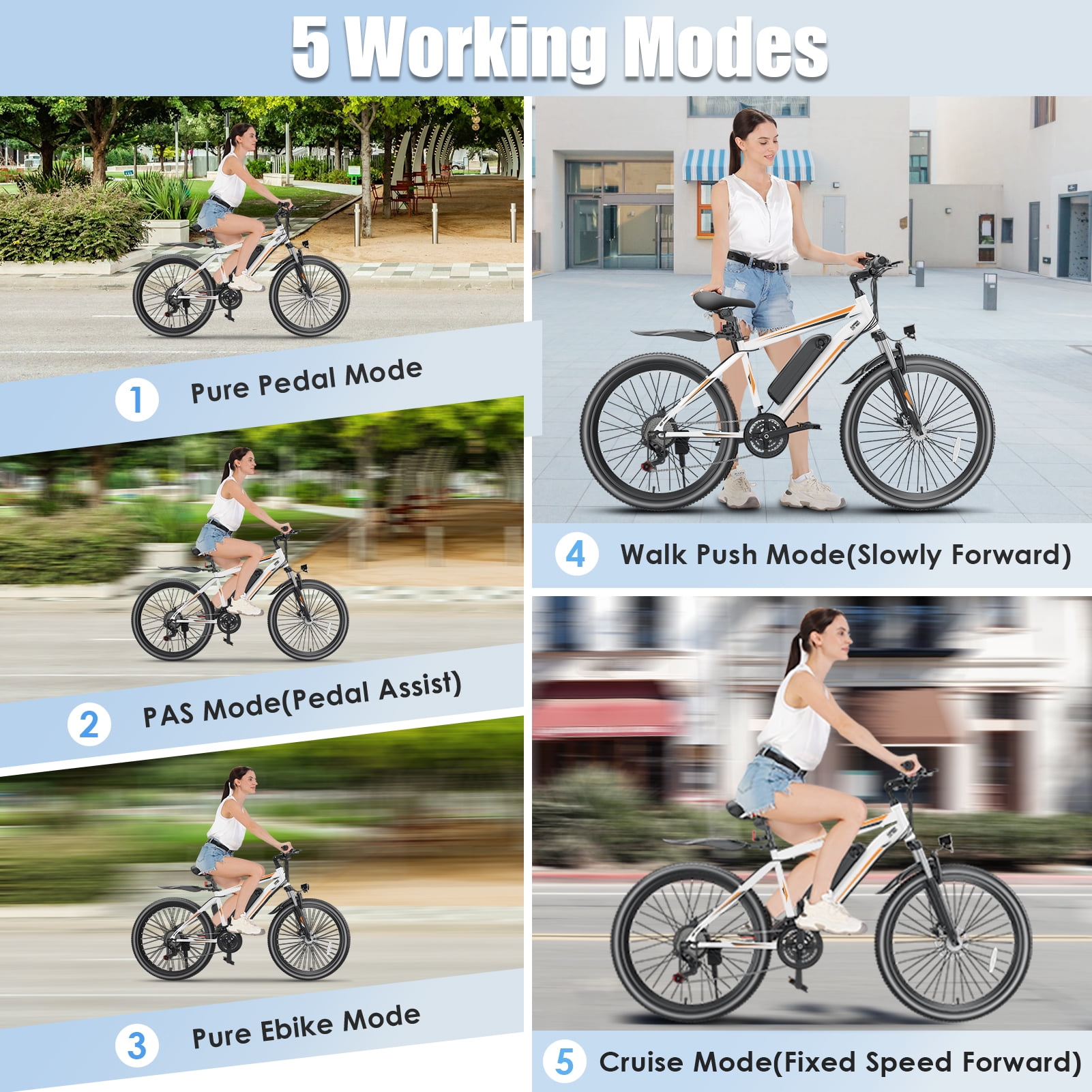 Gocio 500W Electric Bike for Adults, 26" Mountain Electric Bicycle with 5 Riding Modes Ebike, 48V 7.8Ah Battery, 21 Speed, 19.8 mph Aluminum Alloy Electric Commuter Bike UL2849, Ebike for Man