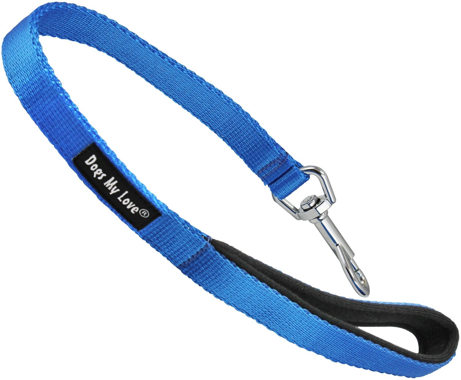 Short Dog Leash Padded Handle Wide Nylon Traffic Lead 22" Long Blue