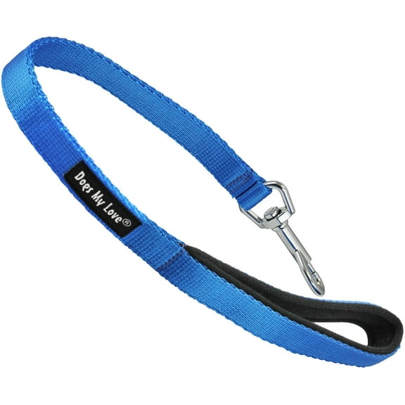 Short Dog Leash Padded Handle Wide Nylon Traffic Lead 22" Long Blue (Large: 3/4" Wide)