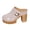 Beige, variant on Heeled Sandals for Women Closed Toe Backless Mules Fashion Studded Splice Leather Slides Chunky Lug Sole Platform Heels White Size 9