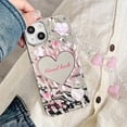thumbnail image 4 of Cute Pink White Love Heart Star Water Ripple Plating Mirror Lanyard Chain Phone Case Compatible with iPhone Case (Silver,iPhone 13), 4 of 6