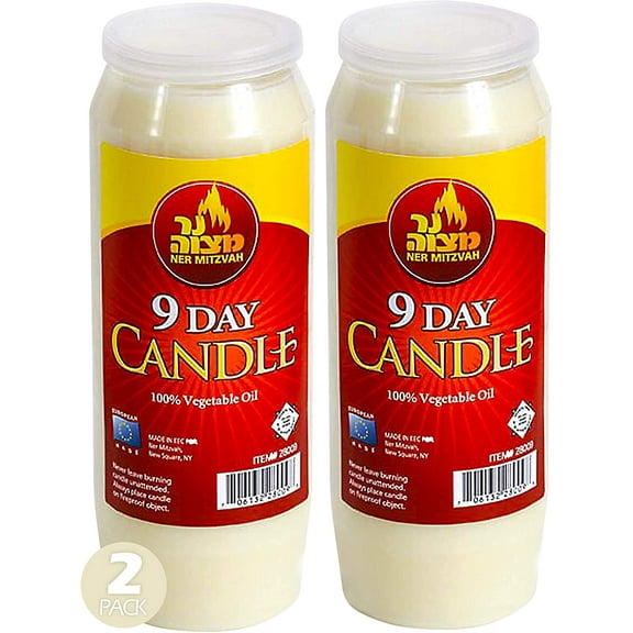 Ner Mitzvah, 9 Day Yartzeit, Memorial, Prayer, Survival Candles in Plastic - White (2 Pack)