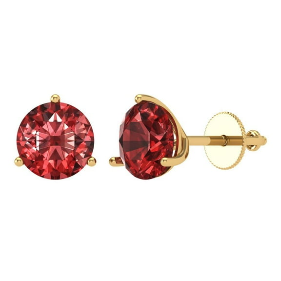 4 ct Screw-Back Stud Earrings for Women | 8.0mm Round Cut Natural Garnet | 18K Yellow Gold