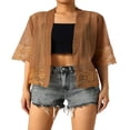 thumbnail image 1 of Blouse Boléro Transparente pour Femmes, Cardigan à Manches Courtes en Dentelle Patchwork Couleur Unie, 1 of 6