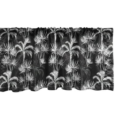 Ambesonne Tropical Window Valance, Exotic Palm Tree Sketch, 54" X 18", Charcoal Grey White