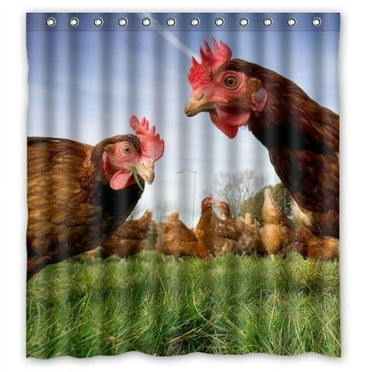HelloDecor Chickens Shower Curtain Polyester Fabric Bathroom Decorative Curtain Size 66x72 Inches