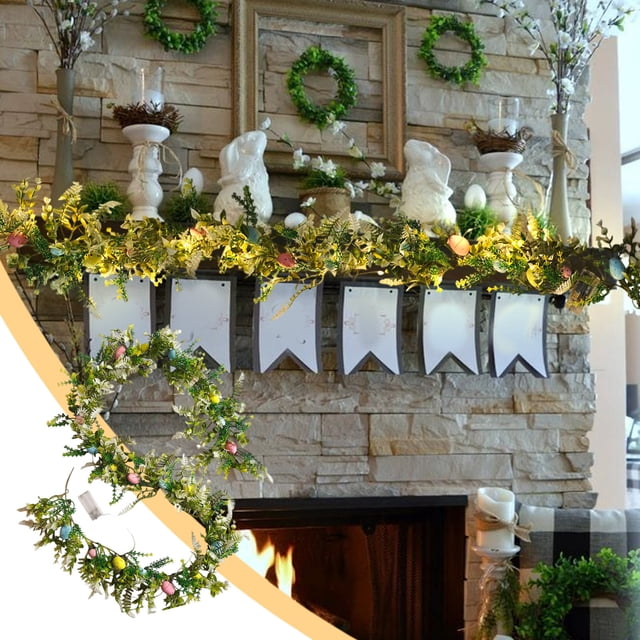 Fiudx Corona de Pascua con Luces Led, Colorida Decoración Primaveral, para Colgar En La Puerta Principal, Funciona a Pilas, para Uso En Interiores y Exteriores, Ideal para Las Fiestas, 190 Cm, 1 Unid