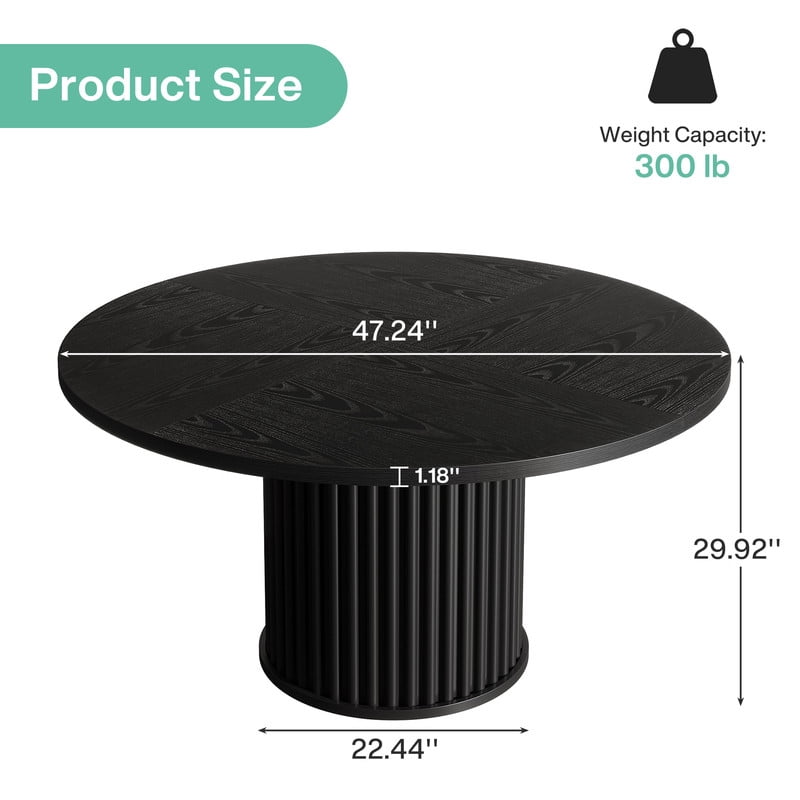 Tribesigns Round Dining Table for 4-6 People, 47.24-Inch Circle Wood Kitchen Table with Sturdy Fluted Metal Base, Modern Dining Room Furniture, Black