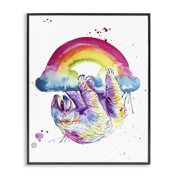 Stupell Industries Sloth Hanging From Rainbow Black Framed Giclee Art, design by Jennifer Seeley, 14 x 11