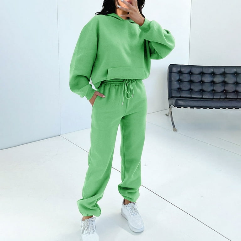 2 Piece Cotton Sweatsuits for Women with Hood Pocket Workout