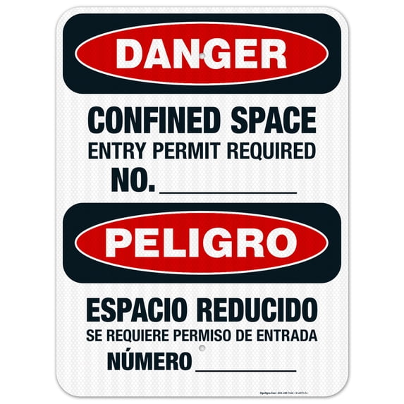 Confined Space Entry Permit Required Bilingual Sign, OSHA Danger Sign, 18x24 Reflective Aluminum EGP