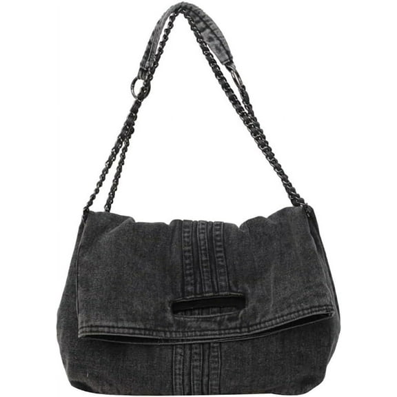 Women Denim Shoulder Handbag Retro Crossbody Bag Large Capacity Tote Purse Chain Strap Underarm Bag