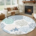 thumbnail image 2 of 5ft Round Rug Coastal Area Rugs for Living Room Bedroom Washable Non Slip Circle Rug Low Pile Soft Summer Beach Nautical Coral Starfish Indoor Floor Carpet for Kitchen Entryway Office Dining Room, 2 of 9