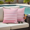 thumbnail image 4 of Pink Anchor Outdoor Waterproof Pillow Covers, Modern Nautical White Geometric Stripes Decorative Square Throw Pillowcase Sofa Cushion Sham for Patio/Couch/Chair, 20"x20" 2 Pack, 4 of 8