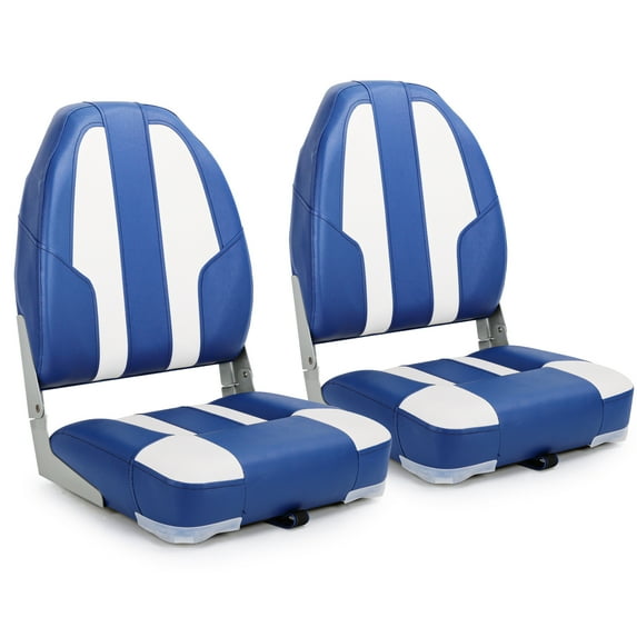 NORTHCAPTAIN R1 Deluxe High Back Folding Boat Seat,Stainless Steel Screws Included,White/Pacific Blue(2 Seats)