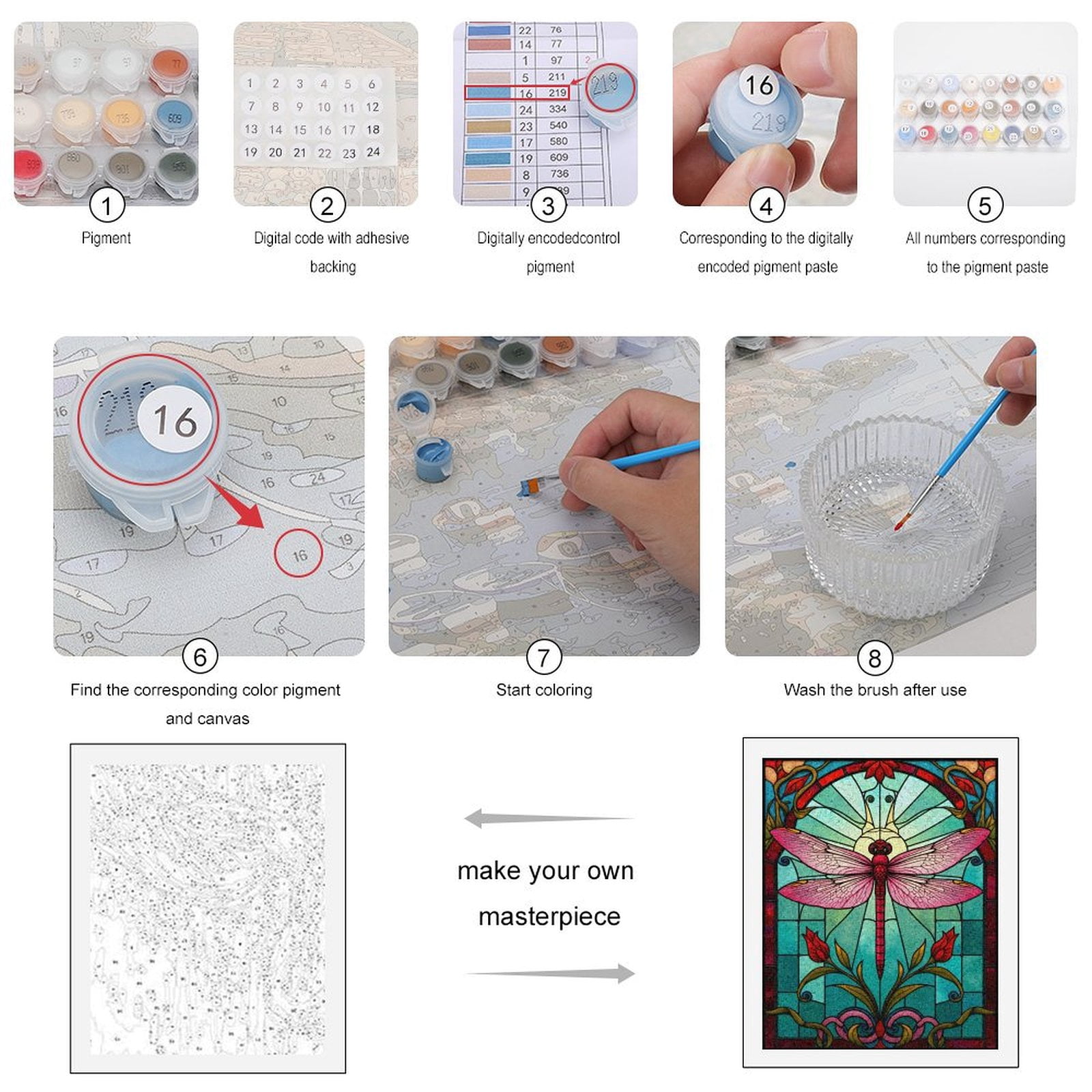 Paint By Numbers Kit for Adults Beginner - DIY Dragonfly Stained Glass Art Deco Canvas Painting Kits for Adults, Frameless Paint By Number for Adults for Home Wall Decor 16x20 Inch