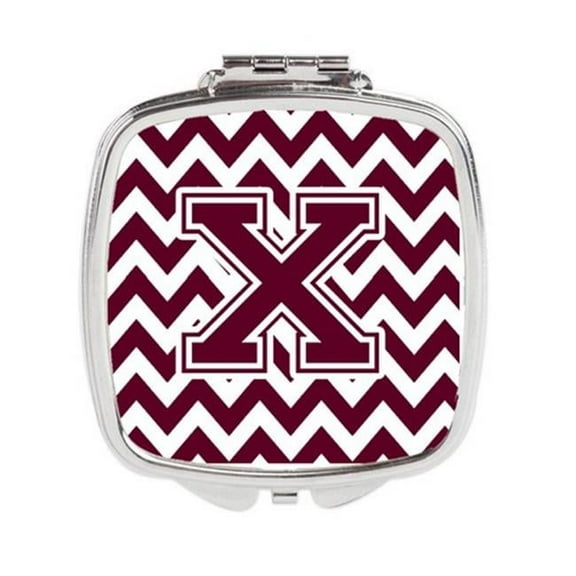 Carolines Treasures  Letter X Chevron Maroon & White Compact Mirror