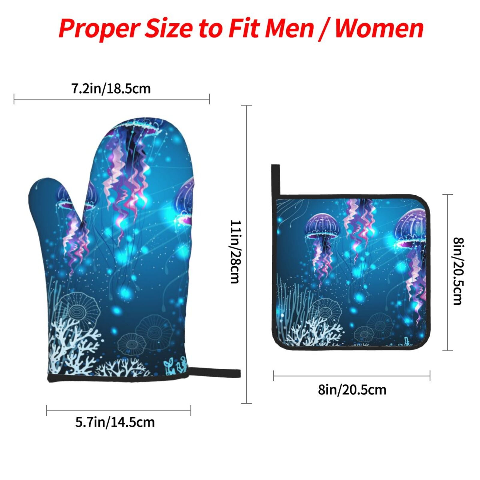 Glowing Vivid Jellyfishes 4Pcs Oven Mitts and Pot Holders Sets Oven Kitchen Gloves Hot Pads for Cooking BBQ Baking Grilling