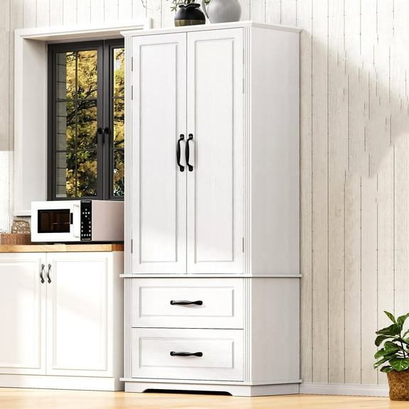 Knubmt 2 Door Kitchen Pantry Cabinet with 2 Drawers and Inner Shelves, 71" Freestanding Storage Cabinet for Kitchen ,Dining Room, Living Room, White
