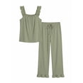 thumbnail image 3 of JWD Womens Two Piece Pajama Set Soft Sleeveless Ruffle Strap Cami Top and Long Pants Lightweight Lounge Sleepwear Light Green XL, 3 of 7
