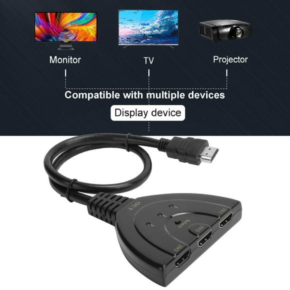 3 in 1 Out Splitter, High Definition 4K HD Multimedia Interface Converter Plug and Play Multimedia Interface for Household for Outdoor
